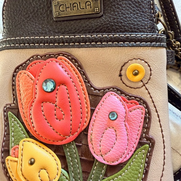 Chala Crossbody Bag with Tulip Design - Dark Brown and Multicolor - Picture 2 of 5